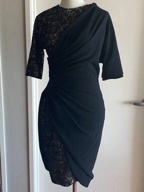 Max Mara Black Ruched Lace Silk Lined Sheath Cocktail Dress IT 42 US 8 NWT